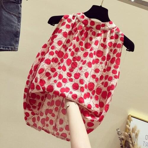 Sweet Style Polka Dot Chiffon Women Blouse Summer New 2021 O-Neck Sleeveless Loose Elegant Office Lady Pulls Outwear Tops