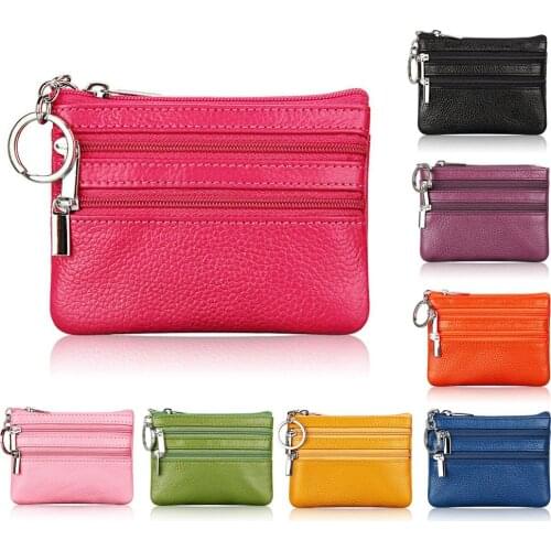 Fashion Double Zipper Coin Purse Genuine Cow Leather Case Women Mini Coin Pocket Colorful Card Holder Money Bag Wallets