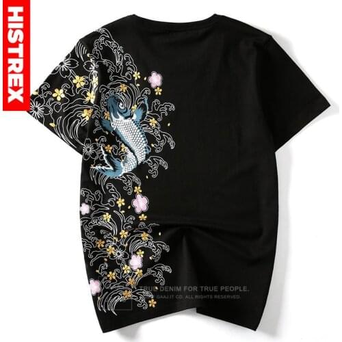 2019 Men T Shirts embroidery fish Brand Clothing Chinese Japanese Style T-shirts For Man Tees Streetwear Cotton Plus Size #HIGBN