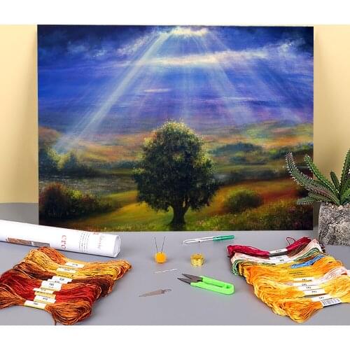 Natural Scenery Feeling Blessed Pre-Printed 11CT Cross-Stitch Embroidery Complete Kit DMC Threads Sewing Handiwork Mulina