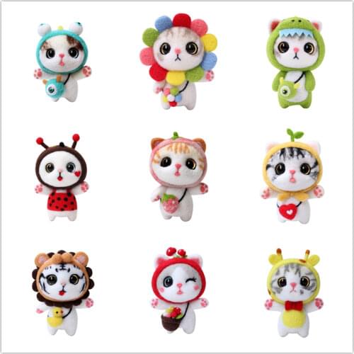 DIY Poke Wool Felt Kit Needle Felting Material Bag Felt Animals Cat Diy Craft Kits for Child Gifts for Friends