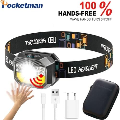 Headlamp Rechargeable Motion Sensor Head Lamp flashlight Waterproof LED Headlight 4Modes Head Lights for Camping Running Fishing