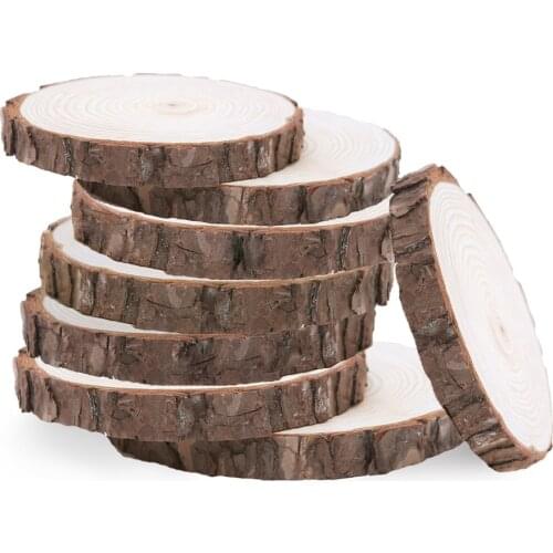 10pcs Unfinished Natural Round Wood Slices Circles With Tree Bark Log Discs For DIY Crafts Wedding Party Decoration