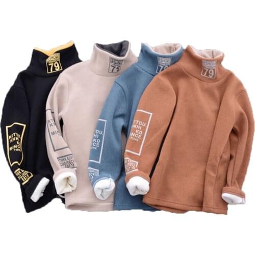 Winter Cotton T-Shirt New 2021 Korean Version Girls Plus Velvet Thickening Turtleneck Clothes Boys Fashion Childrens Clothing