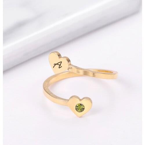 Customized Initial Letter Ring Metal Adjustable Opening Ring Alphabet Creative Finger Birthstone Rings For Women Jewelry Gift