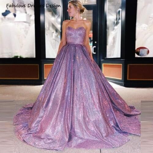Princess Strapless A Line Prom Dresses 2021 Bling Sequin Backless Sweetheart Lilac платье Long Evening Dress Party For Women