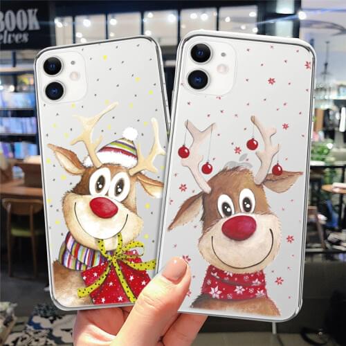 New Year Merry Christmas Elk Snowflake Phone Case For iPhone 11 12 Pro X XR XS MAX 7 6 8 Plus Shockproof Case TPU Silicone Cover