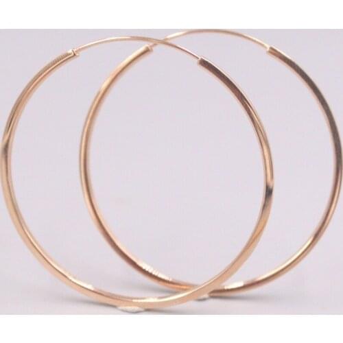 Real Pure 18K Rose Gold Earrings 45mm Big Circle Hoop Earrings Men Woman Lucky Gift 5.7g