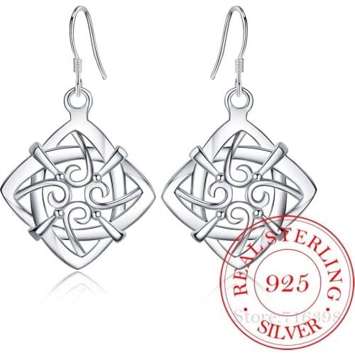 100% Real 925 Sterling Silver Earring Korean Vintage Geometric Long Dangle Earrings For Women 2020 Engagement Wedding Jewelry