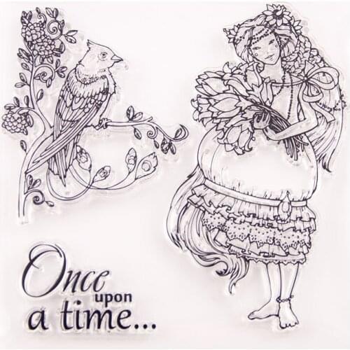 Silicone Clear Stamps Card Making Clear Stamps Girl and Bird Designs for Card Making and DIY Scrapbooking T3038