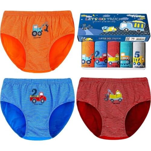 5pcs/box Boys Underwear Briefs Cotton Kids Quality Stretchy Cotton Striped Blue Panties Kids Clothes 1 to 12 Years Old OBU203111