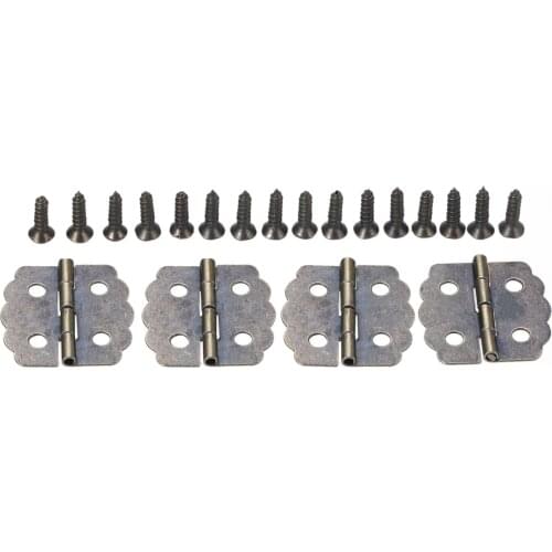 4pcs Vintage Decorative Hinges Metal Cabinet Door Hinge 4 Holes Antique Hinge For Wooden Box With Screws 23mm