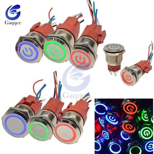 16mm 19mm 22mm Waterproof Push Button Switch Ring/Power LED 250V 5A Reset Momentary Latching Metal Button Switch for Car Auto