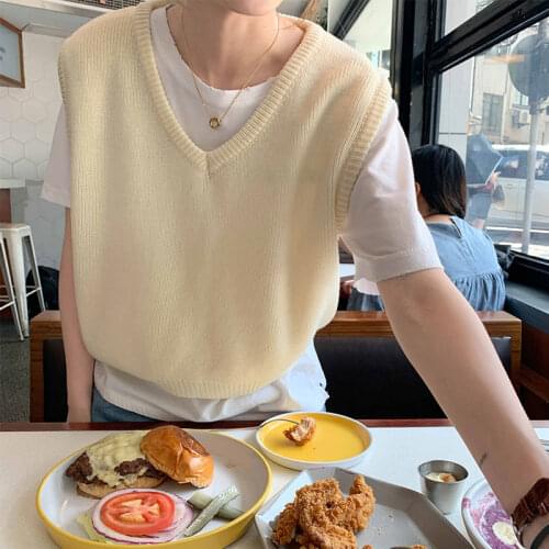 8colors 2020 autumn and winter korean style v neck knitted solid color sleeveless vest sweaters womens pullovers womens (X1558)