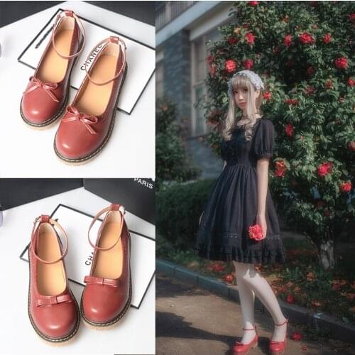 Japanese Mori Girl Round PU Leather Shoes Retro Bowknot Princess Kawaii Girl Women Shoes JK Uniform Lolita Shoes