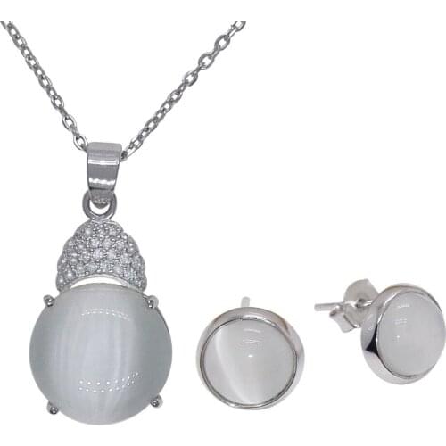 Women Jewelry Sets 100% Real 925 Sterling Silver Jewelry Sets With White Opal Stone
