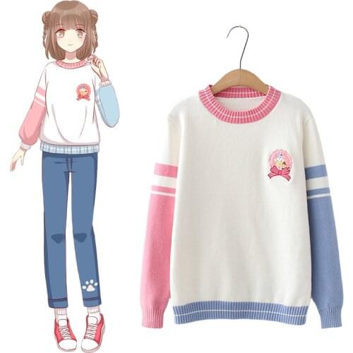 Aesthetic Womens School Girls Kawaii Harajuku Lolita Anime Cute Cartoon Knitted Sweater Pullover Top Japanese Style Sweet