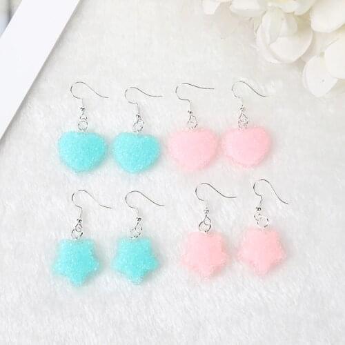 1 Pair Cute Flatback Resin Star And Heart Candy Shap Drop Earrings For Girl Japan/Korean Fashion Jewelry Birthday Present