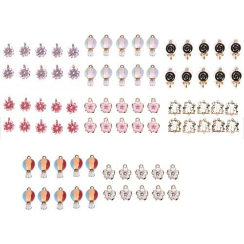 10PCs Enamel White Flower Hot Air Balloon Cat Charms Pendant Oil Drop For Women DIY Jewelry Earrings Necklace Accessories