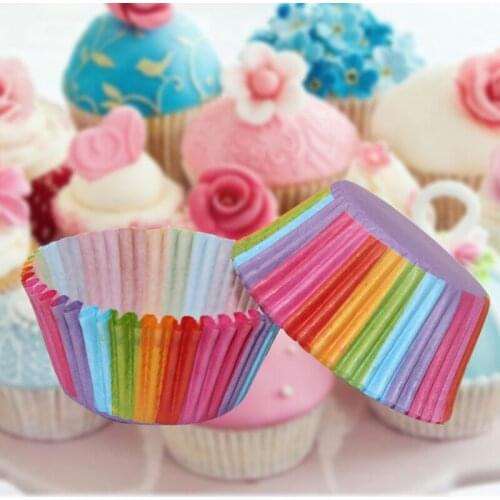 100 Pcs/Pack Cake Mold Decorating Tools Cupcake Cases Liners Rainbow Paper Cake Cup Kitchen Baking Muffin Party Tray