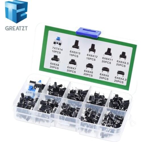 180PCS 10 Type 6*6 Light Micro Touch Switch Set Push Button Switch Kit Assortment Set DIY Tool Accessories 6x6 Keys Tact ON/OFF