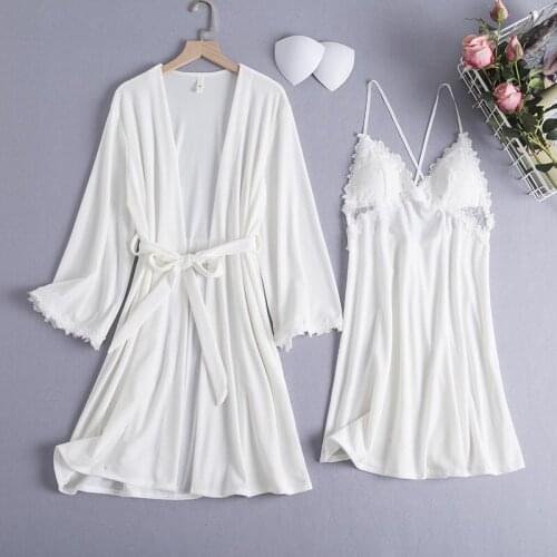 2PCS Bride Velour Dressing Robe Gown Sets Sexy Lace V-Neck Nightdress Bathrobe Autumn Sleepwear Underwear Home Kimono Nightgown
