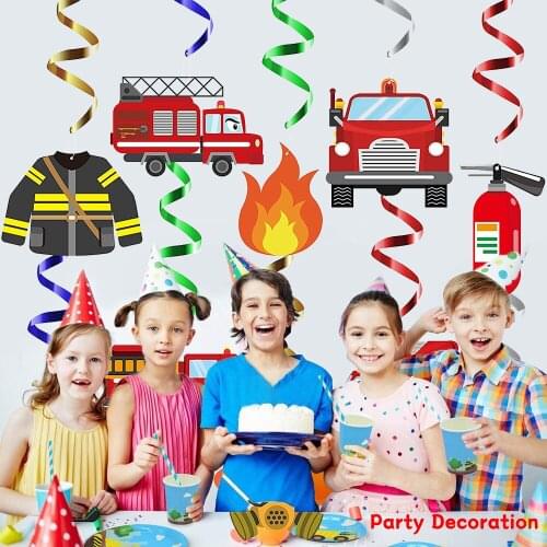 30Pcs/set Fireman Theme Fire Truck Swirls Hanging Whirl Streamers Birthday Decorations for Children Party Decor Supplies
