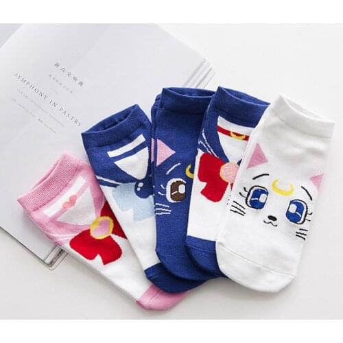 5 pairs Novel original design new products cute Kawaii playful cat sailor Moon breathable funny women Socks High Quality Sox