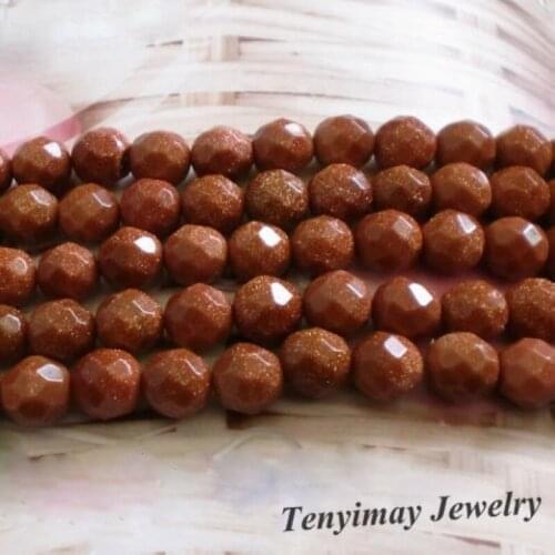 8mm Faceted Gold Sand Stone Beads Fit Bracelet, Necklace DIY Jewelry Loose Beads Wholesale 5 Strands(50pcs/strand)