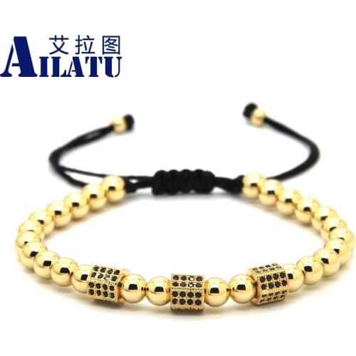 Ailatu New Fashion Men Women Jewelry,6mm Brass Beads Geometry Zircon Stoppers With Micro Inlay Zircon Braided Bracelets