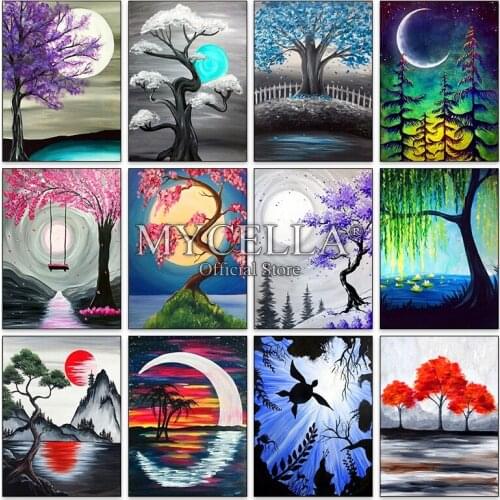 Diamond Painting Cartoon landscape 5D DIY Diamond Embroidery Moon & Tree Picture Full Round Diamond Mosaic Rhinestone Home Decor