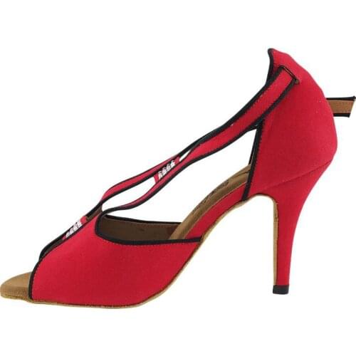 Evkoodance New Arrival Women Dance Shoes 10cm High Heel Red Flock Latin Salsa Ballroom Dance Shoes Party Dance Shoes for Girls