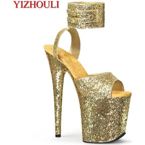 8 inch sandals, gold sequined soles for parties and nightclubs, 20 cm high-heeled models, pole dancing shoes