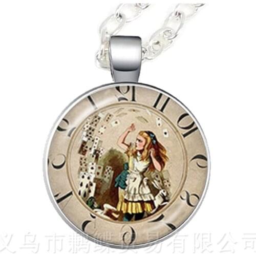 A Mad Tea Party Mad Hatter March Hare Fairy Tale Art Classic Pendant Necklace Alice In Wonderland Women Girl Sweater chain
