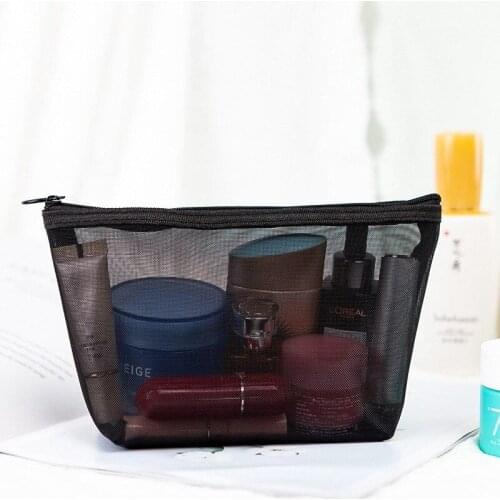 Black Mesh Cosmetic Bag Women Travel Casual Zipper Make Up Makeup Case Organizer Storage Pouch Toiletry Beauty Wash Kit Bags