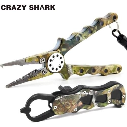 CrazyShark Camo Aluminum Alloy Fishing Pliers Fish Lip Grip Set Cutter Line Remove Hook Split Ring Carp fish Goods For Fishing