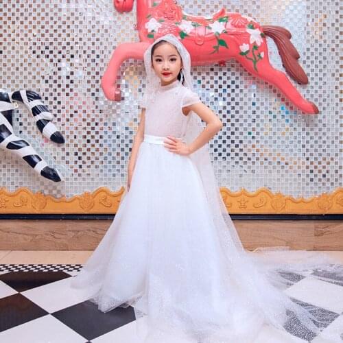 ChildrenS Stage Costume Dresses Girls White Tulle Long Dress Jazz Dance Costume Catwalk Show Outfit Festival Clothes XS2581