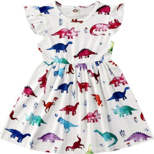 Toddler Kids Baby Girls Dresses Dress Summer Party Princess Clothes Baby Girls Dinosaur Print Dress