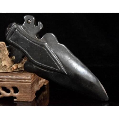 Hongshan culture archaize black iron meteorite arrow head statue