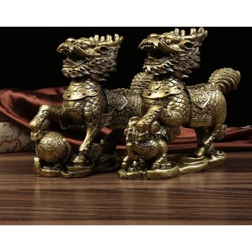 Resin Crafts Creative Home Feng Shui Bronze Unicorn Ornaments A Pair of Decorative Gifts Home Decoration Figurine