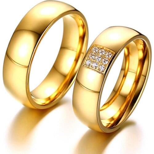 Couples wedding Rings set for him & her Men & Women lover titanium gold color cubic zirconia jewelry engagement band Gifts