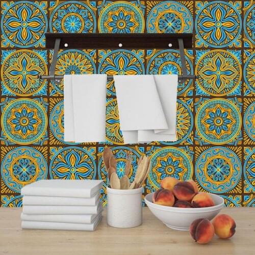 Mandala Retro Strip Tiles Wall Sticker Bathroom Kitchen Stair Table Decoration Wallpaper Waterproof Peel & Stick Art Mural