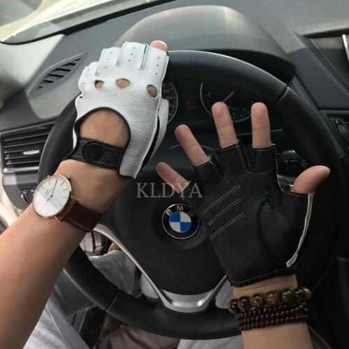 New Arrival Mens Genuine Leather Gloves Driving Unlined 100% Goatskin Half Fingerless Gloves Non-slip Fitness Gloves Mittens
