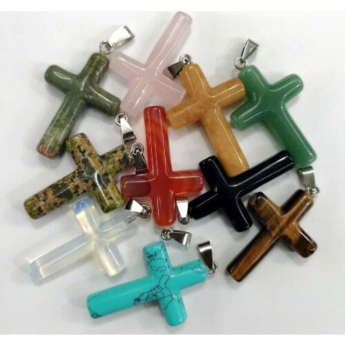 Fashion Cross mixed Natural stone Pendants for jewelry making charm men necklace accessories 10pcs/lot free shipping
