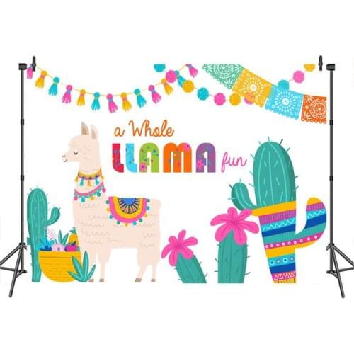 Fiesta Llama Photography Backdrop Birthday Fun Party Background Mexican Cactus Baby Shower Photo-booth Banner Decor