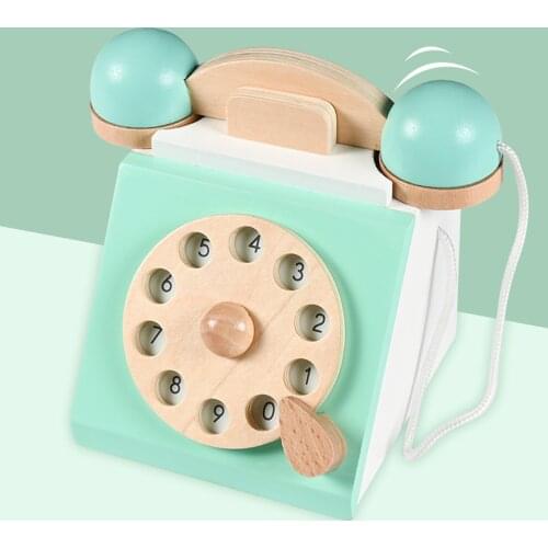 Realistic Retro Vintage Antique Dial Telephone Playset Pretend Play Montessori Early Edcuation Wood Toy Role Play Birthday Gift