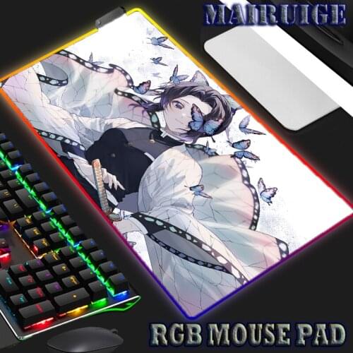 RGB Demon Slayer Mouse Pad Large XXL Anime Mousepad PC Keyboard Pad Gaming Accessories Desk Mat Gamer Computer Lights Table mat