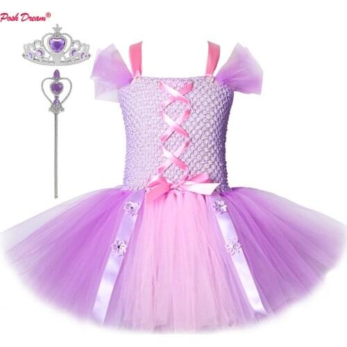 POSH DREAM Kids Girls Princess Sofia Dress Rapunzel Dresses Ball Gown Long Party Dress Children Clothing Kids Halloween Cosplay