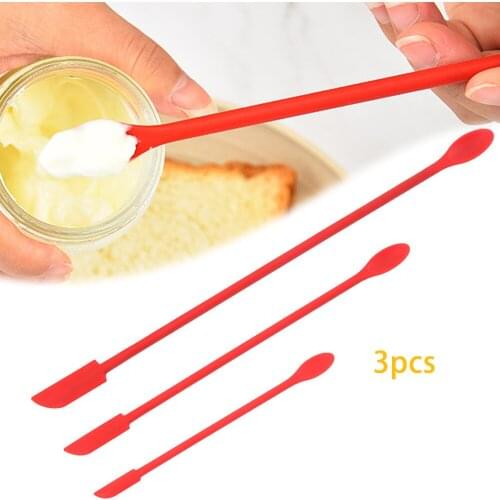 Silicone 3Pcs Lengthen Cooking Mini Makeup Spatulas Set Jar Cake Cream Scrapers Double-Ended Spoon Kitchen Tools Accessories