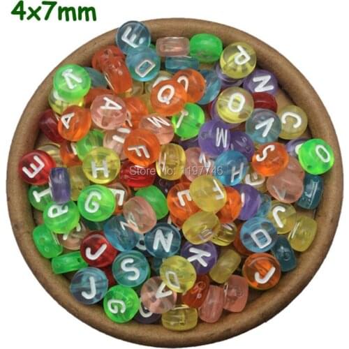 Random Mixed Alphabet Flat Round Letter Acrylic Spacers Beads for Loom Band Bracelet Finding Transparent Colorful 3600pcs A TO Z